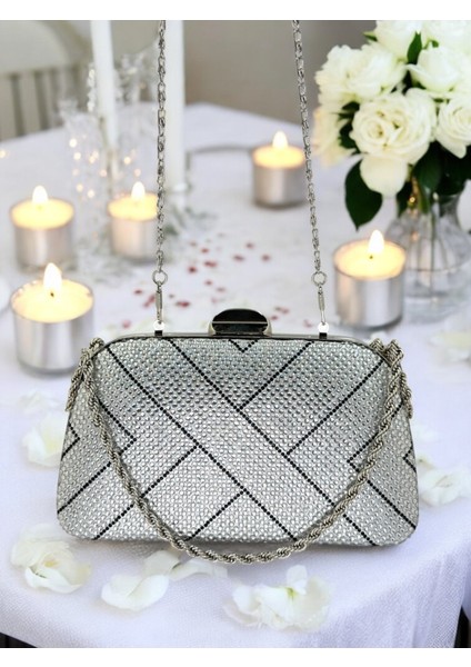 Gümüş Renk Zincir Kulplu Kadın Abiye Çanta Mezuniyet Düğün Nişan fırsatları