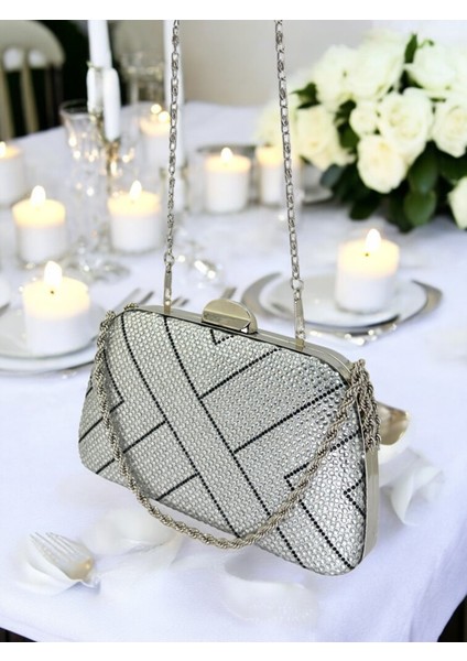 Gümüş Renk Zincir Kulplu Kadın Abiye Çanta Mezuniyet Düğün Nişan indirimleri