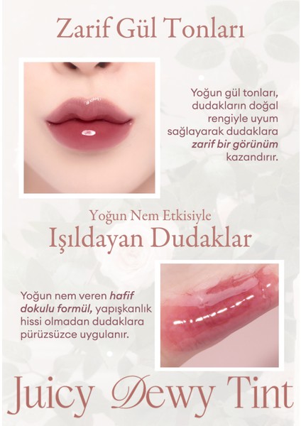 Yoğun Parlaklık ve Canlı Renkler Sunan Kalıcı Tint Juicy Dewy Tint (#26 Rose Black Tea)