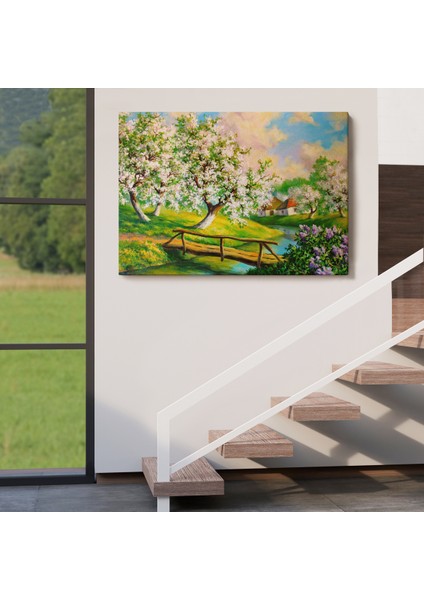 -Premier Kanvas Serileri- Köy Içinden Akan Akarsu Bahar Manzarası Duvar TABLOSU-1204 indirimleri