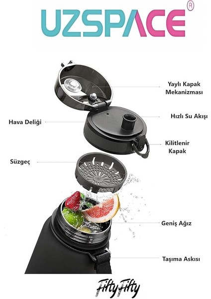 Büyük Boy 28 cm 1000 ml 1 Litre Tritan Su Matarası 14 Renk Fiftyfifty Softtouch fırsatları