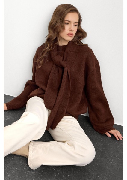 Bisiklet Yaka Atkı Salaş Kalın Kazak Kahve 8280 fırsatları