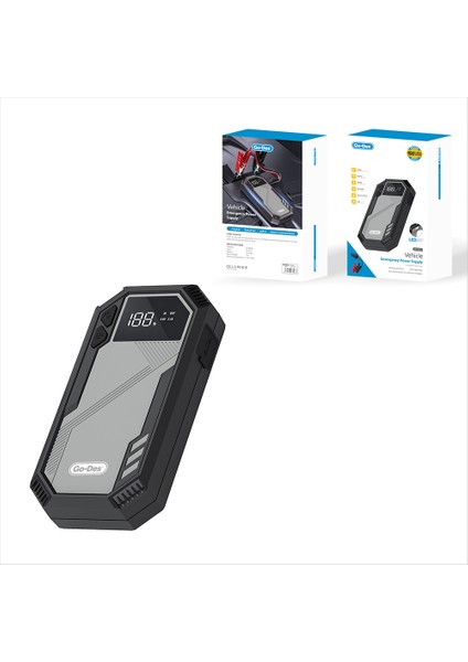 Go Des GD-B635 LED Işıklı Araç Akü Acil Durum Takviye Güç Kaynağı 12V Siyah