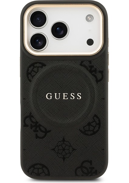 iPhone 17 Pro Uyumlu Kılıf Guess Lisanslı M-Safeli Sıcak Baskılı Yazı Logolu Pu Deri Peony Siyah modelleri