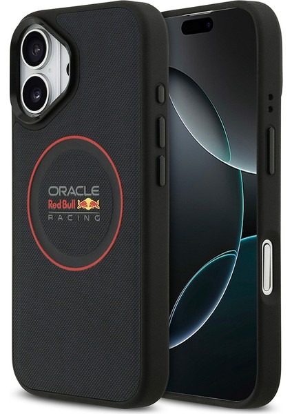 iPhone 17 Kılıf Redbull Lisanslı M-Safeli Kırmızı Halka ve Logo Kabartmalı Pu Deri Kapak Lacivert