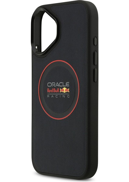 iPhone 17 Kılıf Redbull Lisanslı M-Safeli Kırmızı Halka ve Logo Kabartmalı Pu Deri Kapak Lacivert