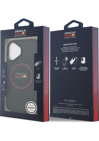 iPhone 17 Kılıf Redbull Lisanslı M-Safeli Kırmızı Halka ve Logo Kabartmalı Pu Deri Kapak Lacivert