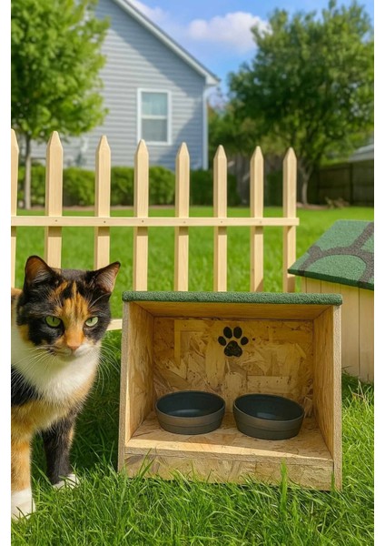 Kedi Mama ve Su Kabı Standı 2'li Doğal Ahşap Yağmur Geçirmez Membran Kaplı fiyatları