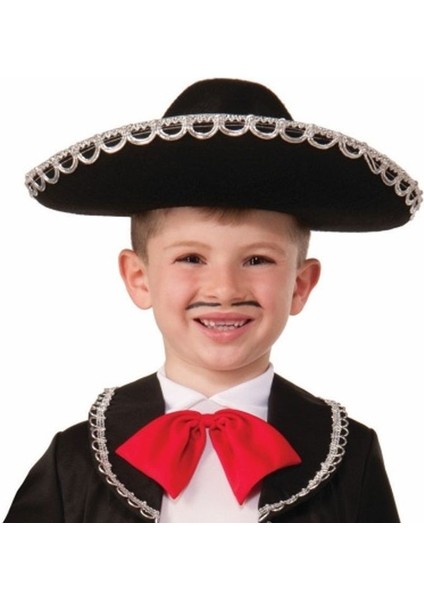 Ds-Derin Gümüş Renk Şeritli Meksika Mariachi Latin Şapkası 55 cm Çocuk