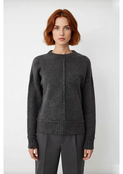 Kadın Soğuk Havaların Kurtarıcısı Oversize Kalın Düz Desen Triko Kazak Düşük Kol Gri Kaliteli fiyatları