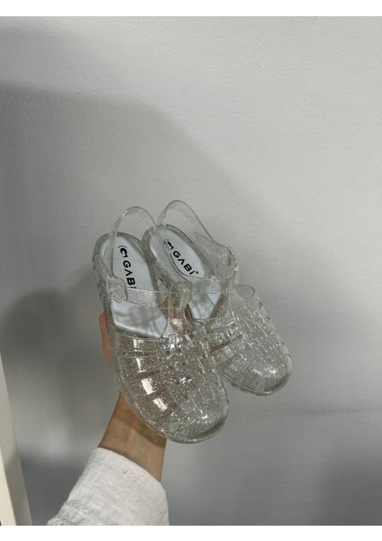 Kadın Parlak Şeffaf Siyah Gümüş Simli Jelly Sandalet