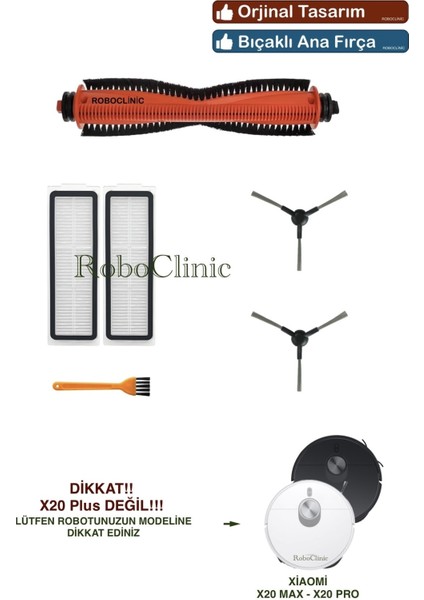 Xiaomi Robot Vacuum X20 Pro Robot Süpürge ile Uyumlu Bıçaklı Yedek Ana Fırça, Yan Fırça, Hepa Filtre - 6 Parça