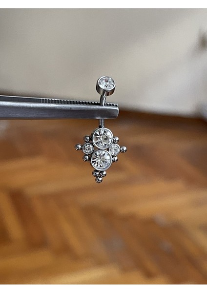 316 L Cerrahi Çelik Yuvarlak Zirkon Taşlı Model Göbek Piercingi