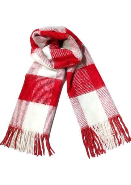 Kırmızı Kırık Beyaz Ekose Desenli Yumoş Kışlık Şal fiyatları