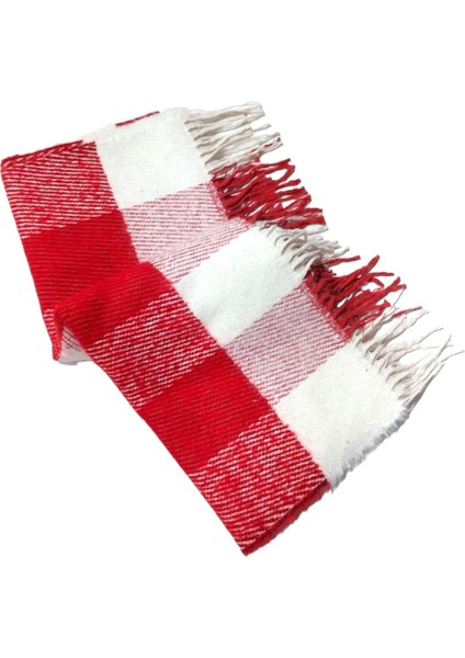 Kırmızı Kırık Beyaz Ekose Desenli Yumoş Kışlık Şal modelleri