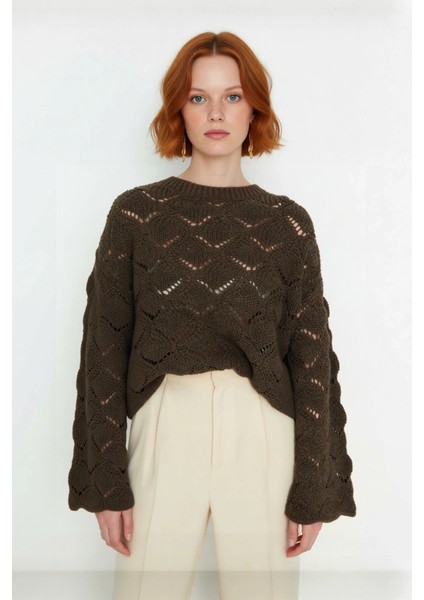 Kadın Oversize Ajurlu Bisiklet Yaka Triko Kazak Kış ve Sonbahar Günlük Kombinler Için Ideal fiyatları