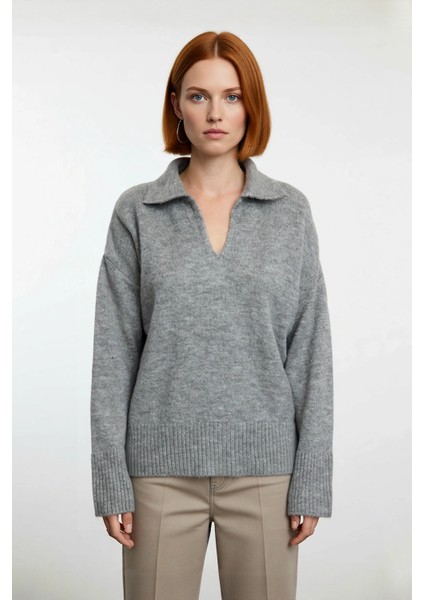 Kadın Oversize Polo Yaka Düşük Kol Triko Kazak Kışlık Kombinlerinize Modern Rahatlık Katacak Şık fiyatları