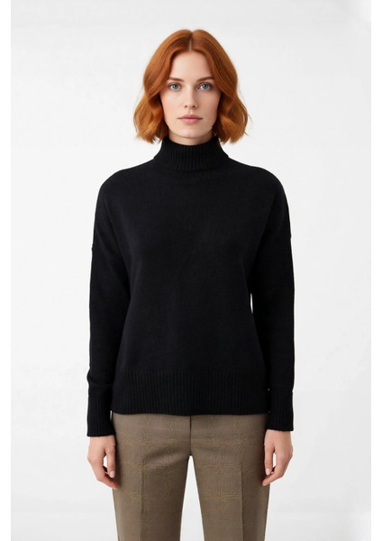 Kadın Oversize Düşük Kol Dik Yaka Uzun Triko Kazak Basic Modern Rahat Kış Günlük Şıklığı Sunar fiyatları