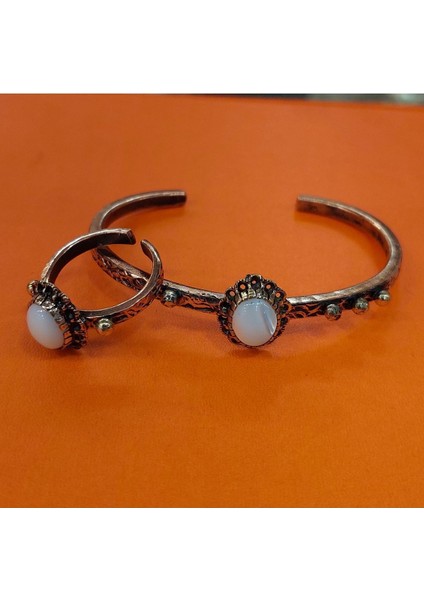 El Yapımı Doğal Taşlı Bakır Bilezik ve Yüzük Takı Seti, Şık ve Zarif Tasarım fırsatları