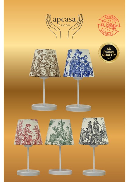 Vintage Mini Toile De Jouy Abajur Fransız Desen Beyaz Metal Kablolu Ayak Mavi Başlık Masa Lambası modelleri