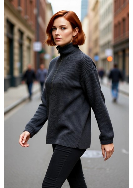 Kadın Basic Siluet Uzun Boy Düz Desen Rahat Kesim Kalın Triko Kazak Kış Kombinleri Için Kaliteli modelleri