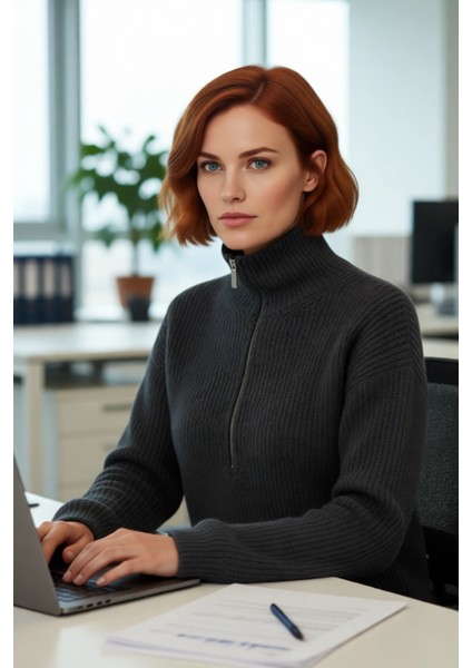 Kadın Basic Siluet Uzun Boy Düz Desen Rahat Kesim Kalın Triko Kazak Kış Kombinleri Için Kaliteli fırsatları