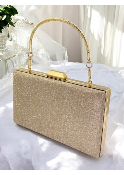 Altın Gold Dore Renk Taş Sim Dökülmeyen Sim Kadın Abiye Çanta Düğün Nişan Mezuniyet