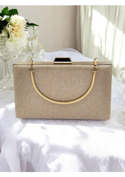 Altın Gold Dore Renk Taş Sim Dökülmeyen Sim Kadın Abiye Çanta Düğün Nişan Mezuniyet
