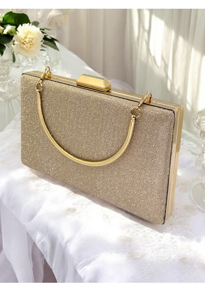 Altın Gold Dore Renk Taş Sim Dökülmeyen Sim Kadın Abiye Çanta Düğün Nişan Mezuniyet
