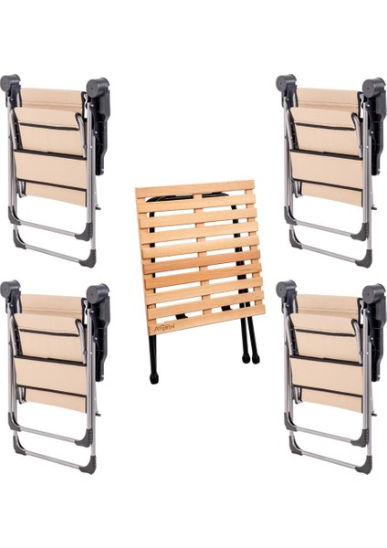4 Adet Katlanır Kamp Sandalyesi ve Masa Seti - Rock - Bej - Bardaklıklı - 140 kg fiyatları