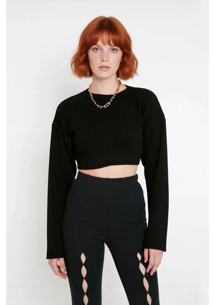 Kadın Modern Bisiklet Yaka Regular Kalıp Triko Super Crop Uzun Kol Kazak Günlük Kombinler Için fiyatları