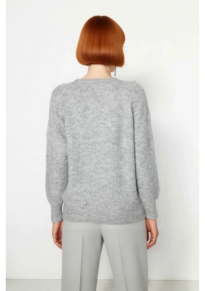 Kadın Regular Kalıp Yumuşak Dokulu Bisiklet Yaka Taş Detaylı Triko Kazak Kış Sezonu Için Modern modelleri