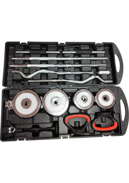 Plaka Dambıl ve Halter Seti, 55 kg Toplam Ağırlık, Çantalı, Düz Bar ve Z Bar Dahil, Krom fiyatları