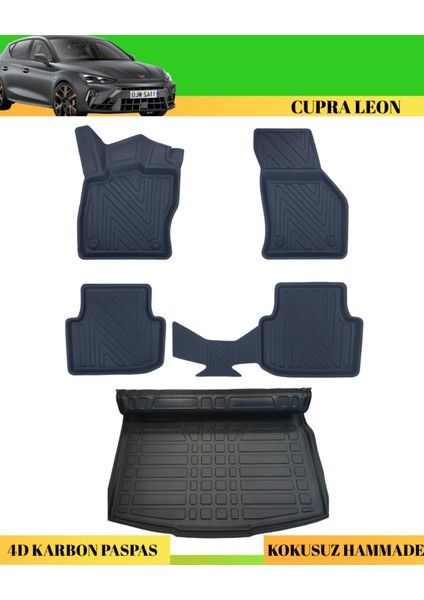 Cupra Leon 2022+ Ses Sistemli Araca Özel Üretim Karbon Paspas Takımı + Bagaj Havuzu Üst