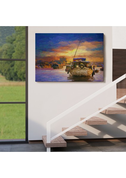 -Premier Kanvas Serileri- Vietnam'ın Mekong Yüzen Pazar Tho'da Tekne TABLOSU-1225 indirimleri