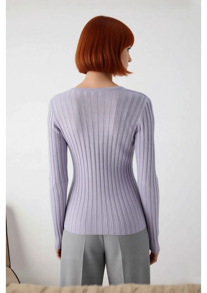 Kadın Zarif Fitilli Ince Triko Kazak Kaçık Yaka Detaylı Uzun Kollu Rahat ve Şık Ilkbahar Sonbahar modelleri