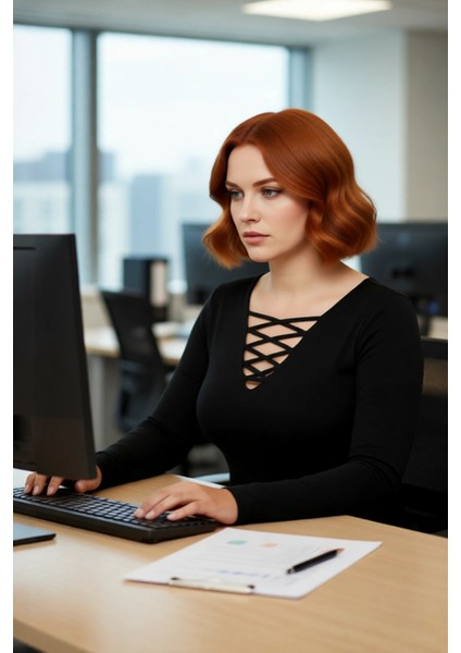 Kadın Fitted Kesim Britli V Yaka Uzun Kollu Triko Bluz Soğuk Havalar Için Şık ve Modern Seçim modelleri