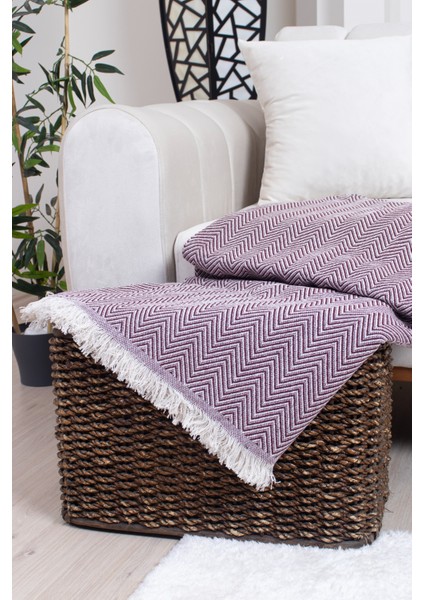 Pamuklu Zikzak Desenli Püsküllü Koltuk Örtüsü 170X210 cm | Dekoratif ve Çok Amaçlı fiyatları