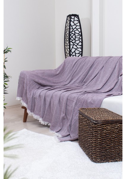 Pamuklu Zikzak Desenli Püsküllü Koltuk Örtüsü 170X210 cm | Dekoratif ve Çok Amaçlı modelleri