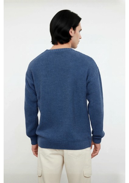 Erkek Oversize Kalıp Bisiklet Yaka Sargı Nakışlı Triko Kazak Günlük Kombinler Için Idealdir fırsatları