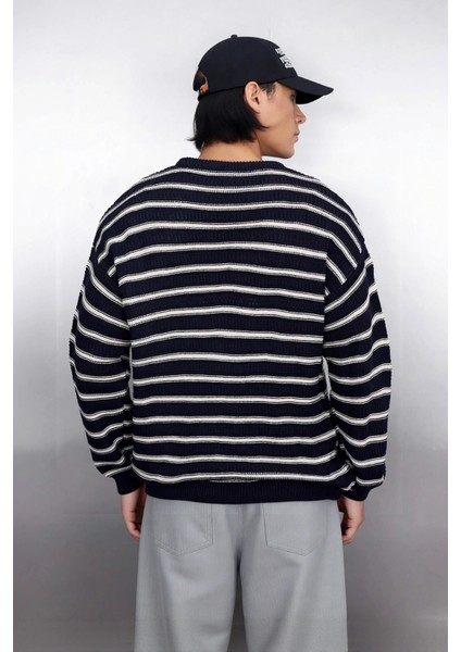 Unisex Oversize Çizgili Bisiklet Yaka Triko Kazak Kış Günleri Için Rahat ve Şık Bir Seçim Kaliteli fırsatları