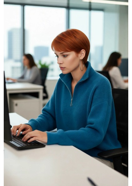 Kadın Oversize Düşük Kol Fermuarlı Dik Yaka Triko Selanik Örgü Basic Uzun Kollu Kazak Kaliteli modelleri