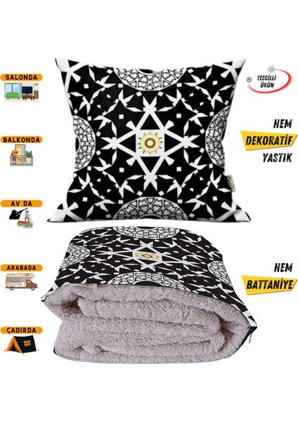 Galaxy Modern Desenli Tv Battaniyeli Opsiyonel Dekoratif Yastık Kırlent 2 In 1 Battaniye