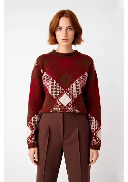 Kadın Oversize Baklava Desenli Düşük Kol Bisiklet Yaka Triko Crop Kazak Kış Sezonu Için Ideal fiyatları