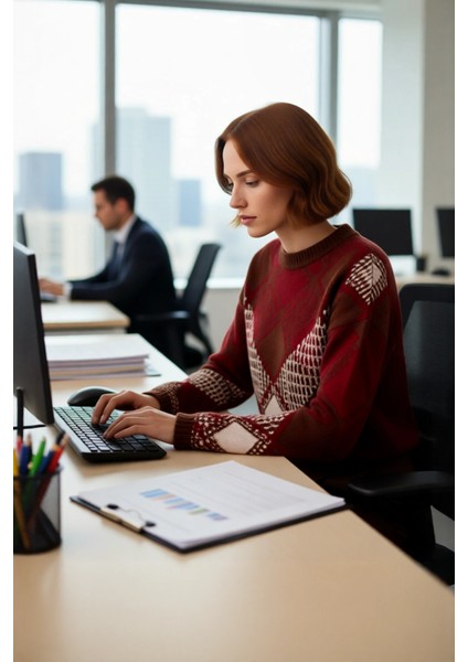 Kadın Oversize Baklava Desenli Düşük Kol Bisiklet Yaka Triko Crop Kazak Kış Sezonu Için Ideal modelleri