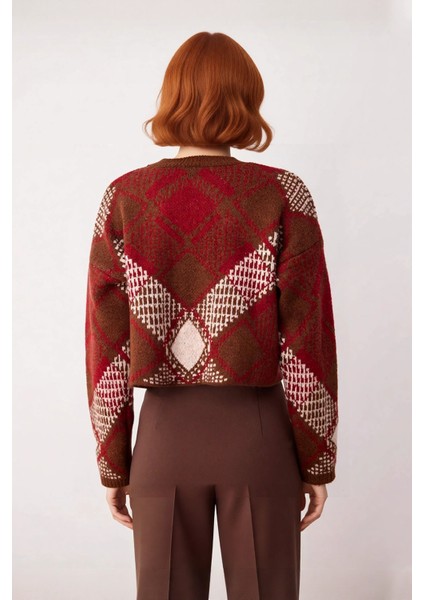 Kadın Oversize Baklava Desenli Düşük Kol Bisiklet Yaka Triko Crop Kazak Kış Sezonu Için Ideal fırsatları