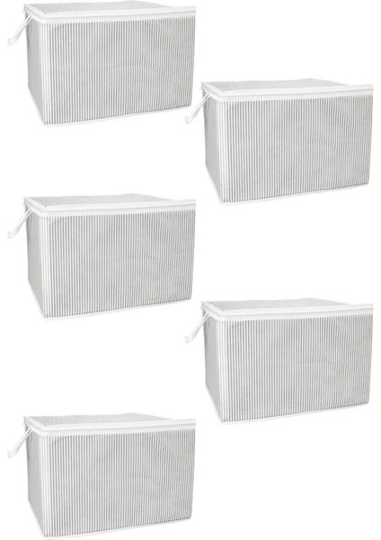 (5 Adet) Alas Gri Çizgili Fermuarlı Mini Boy Hurç Yastık-Kazak-Kıyafet Düzenleyici 45*40*30 cm