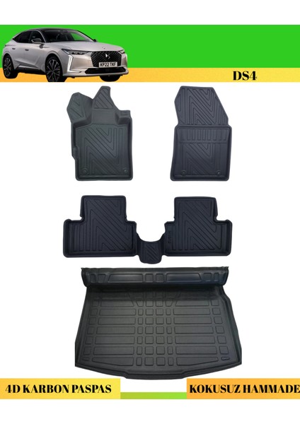 Ds4 2021+ Araca Özel Üretim 4d Havuzlu Karbon Paspas Takımı + 3D Bagaj Havuzu
