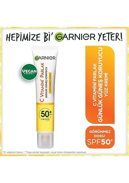 C Vitamini Parlak Günlük Güneş Koruyucu Fluid Yüz Kremi Görünmez Doku SPF50, 40 ml fiyatları