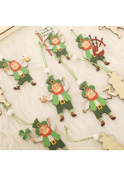 9 Adet Ahşap. Günü Asma Dekorları, Yeşil Yonca Leprechaun Kolye Ucu, B (Yurt Dışından) modelleri